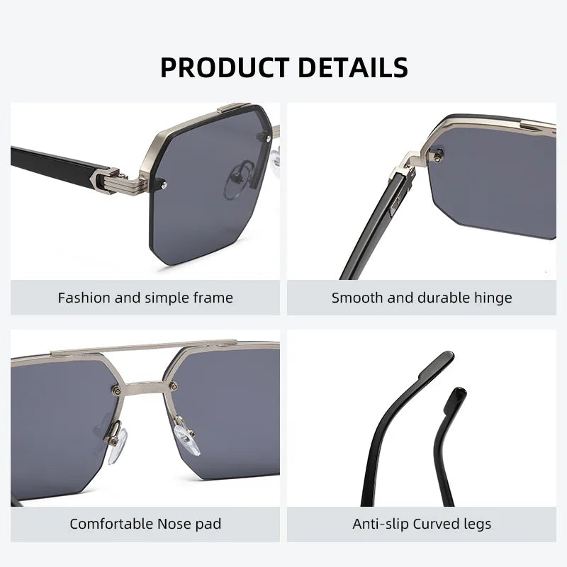 Pilot Sunglasses Men Flat Top Half Frame UV400 Sun Glasses Classic Travel Casual Vintage Shades