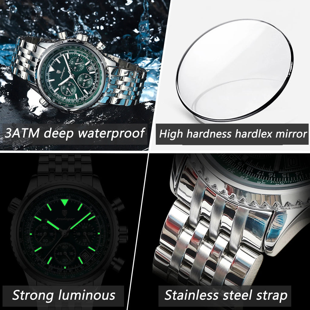 High Quality Men'S Quartz Watches Chronograph Waterproof Luminous Date Man Watch Stainless Steel Luxury Men Watch Reloj