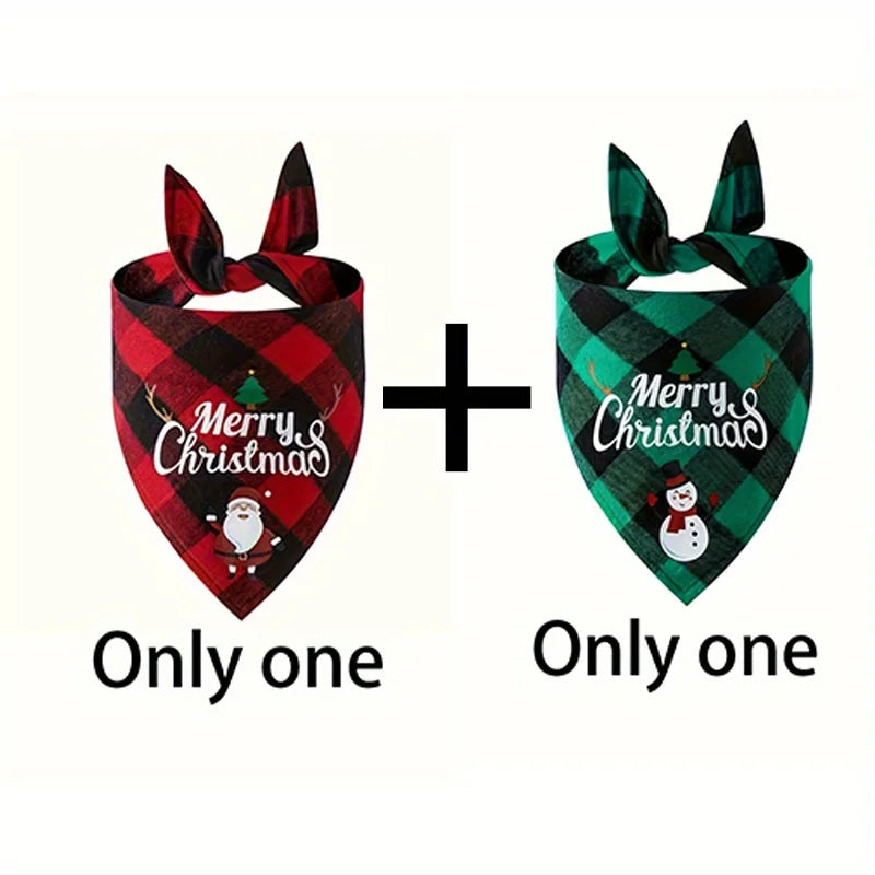 Christmas Dog Bandana with Santa & Snowman Design - 100% Polyester Non- Fabric, Adjustable Holiday Pet Headband for All Dog