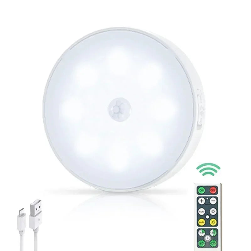 Night Lamp with Sensor Movement Rechargeable LED USB Wireless Light 3 Colors Remote Control for Room Kitchen Wardrobe