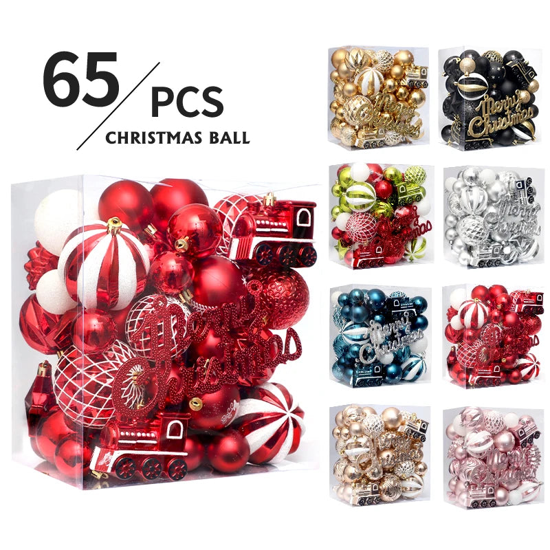 65 Pcs Shatterproof Pendants Christmas Ball Ornaments, Colorful Ornament with Hanging Rings for XMAS Tree Decorations, Festivals