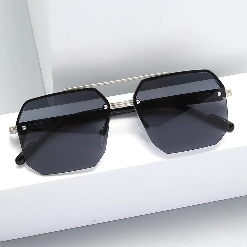 Pilot Sunglasses Men Flat Top Half Frame UV400 Sun Glasses Classic Travel Casual Vintage Shades