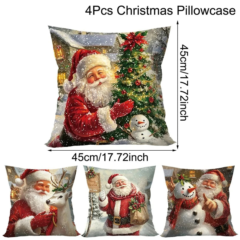 Christmas Decoration Throw Pillow Covers Santa Claus Snowman Elk Winter Holiday Decorative Pillowcases for Sofa Couch Home Decor