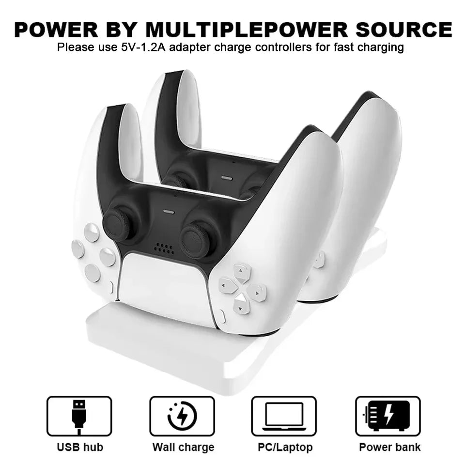 Dual Controller Charging Stand for Playstation 5 Controller Charger Station PS5 with Fast Charging AC Adapter 5V 1.2A