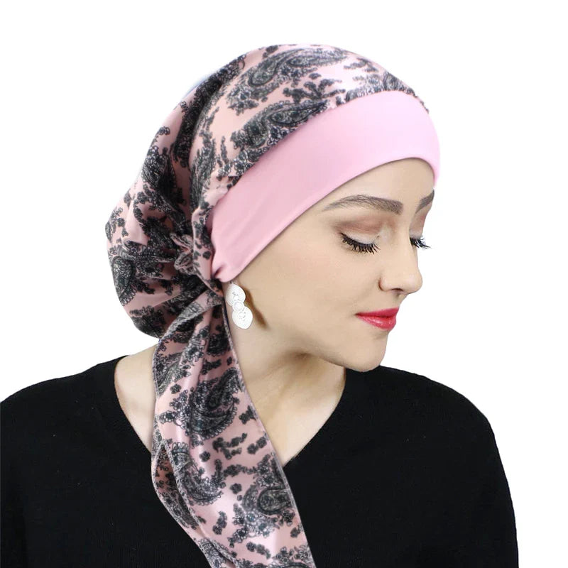 Women Pre-Tied Satin Turban Muslim Inner Hijabs Cancer Chemo Caps Headscarf Hair Loss Headwrap Bandana Elastic Hair Accessories