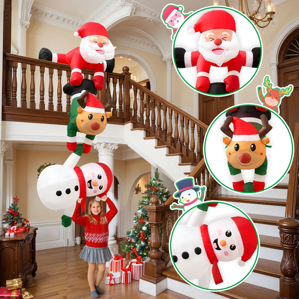 8FT Christmas Inflatables Decor, Climbing Santa Claus with Reindeer & Snowman/Elves
