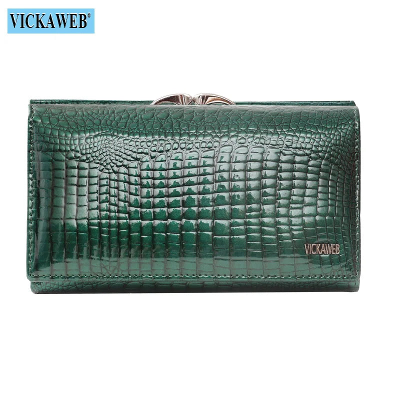 Women Genuine Leather Short Wallet Female Fashion Purses Ladies Alligator Hasp 