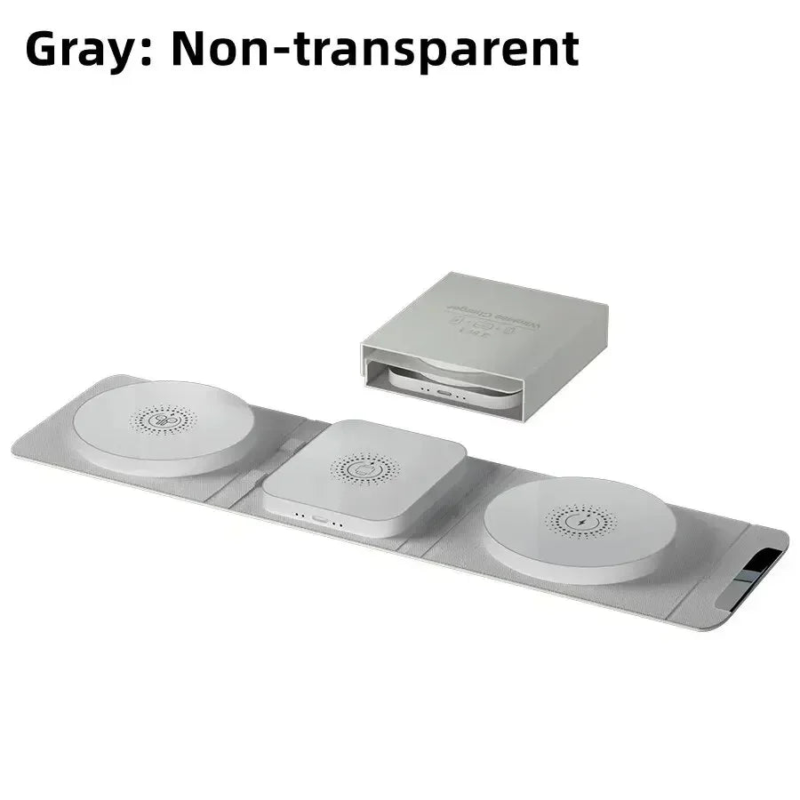 3-In-1 Magnetic Wireless Charger Dock Fabric Art Foldable Portable Fast Charging Station for Magsafe Iphone 16~12 Airpods Iwatch