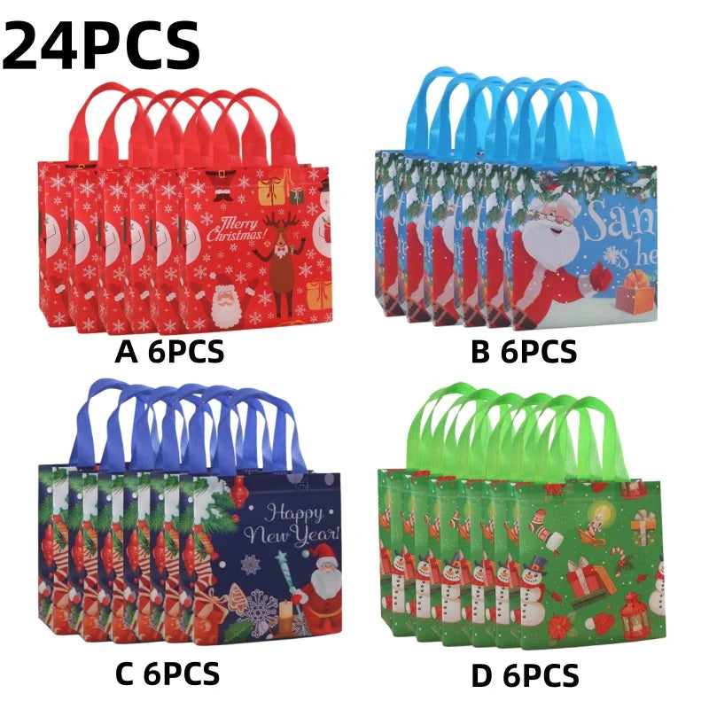 Christmas Tote Bags Reusable Gift Bags Non-Woven Christmas Gift Organiser Santa Snowman Treat Bags Navidad Party Decorations