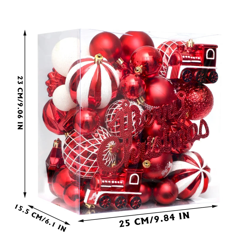 65 Pcs Shatterproof Pendants Christmas Ball Ornaments, Colorful Ornament with Hanging Rings for XMAS Tree Decorations, Festivals