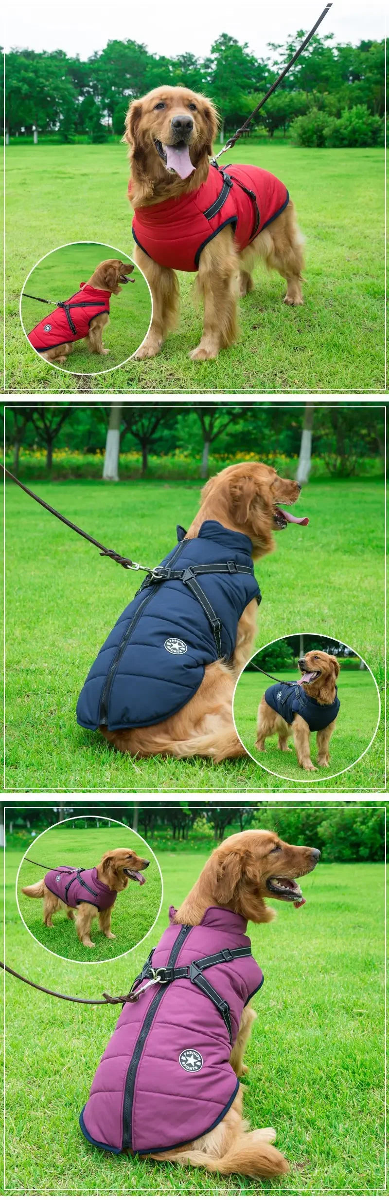Large Pet Dog Jacket with Harness Winter Warm Dog Clothes for Labrador Waterproof Big Dog Coat Chihuahua French Bulldog Outfits