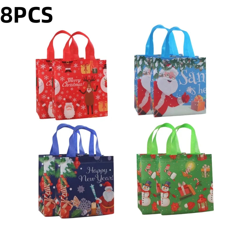 Christmas Tote Bags Reusable Gift Bags Non-Woven Christmas Gift Organiser Santa Snowman Treat Bags Navidad Party Decorations
