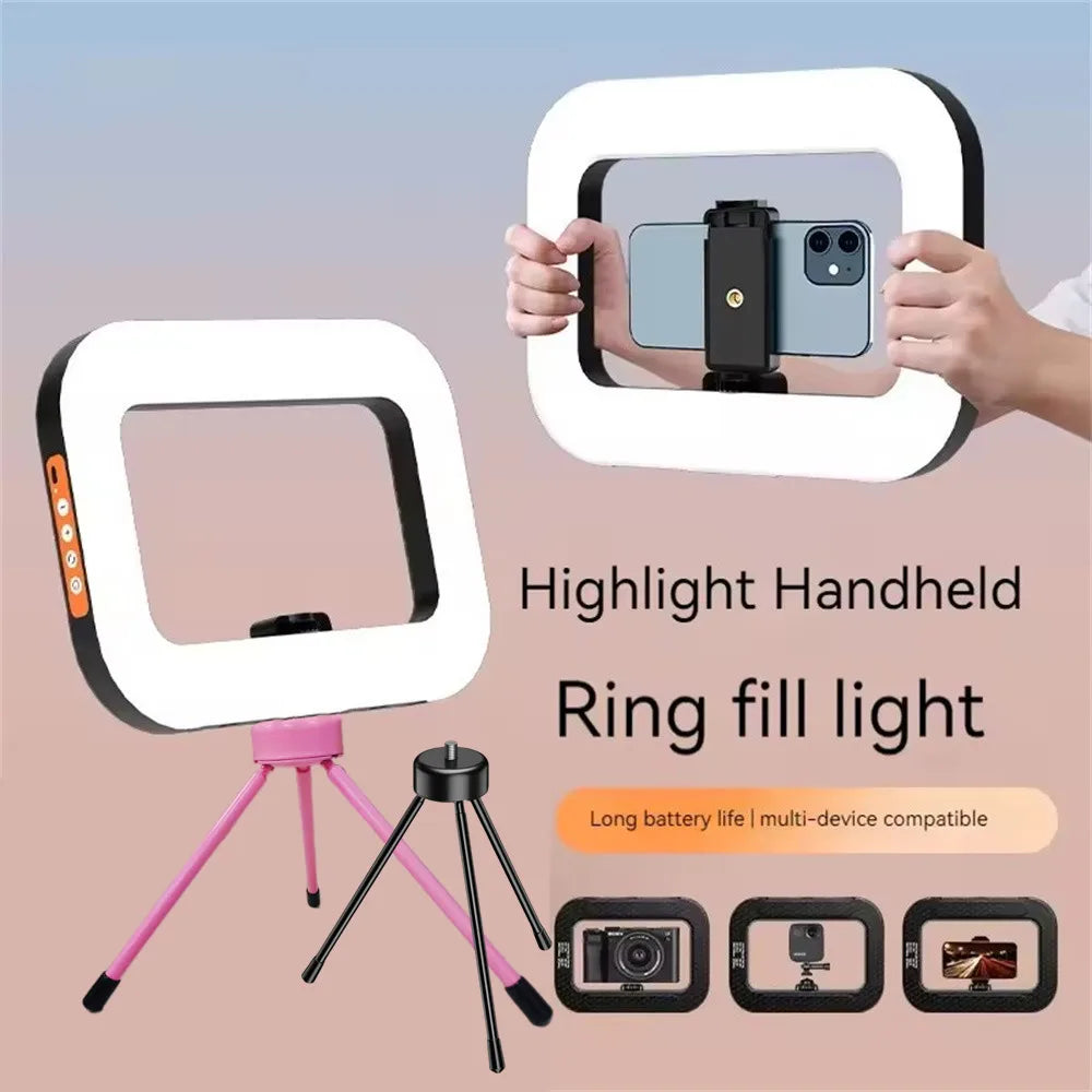 New Handheld Ring LED Rechargeable Portable Mobile Phone Live Broadcast Photography Desktop Rabbit Cage Selfie Fill Light