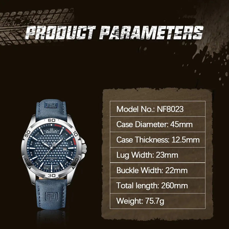 Men Fashion Quartz Watches -Leather Strap Sport Waterproof Wristwatches 