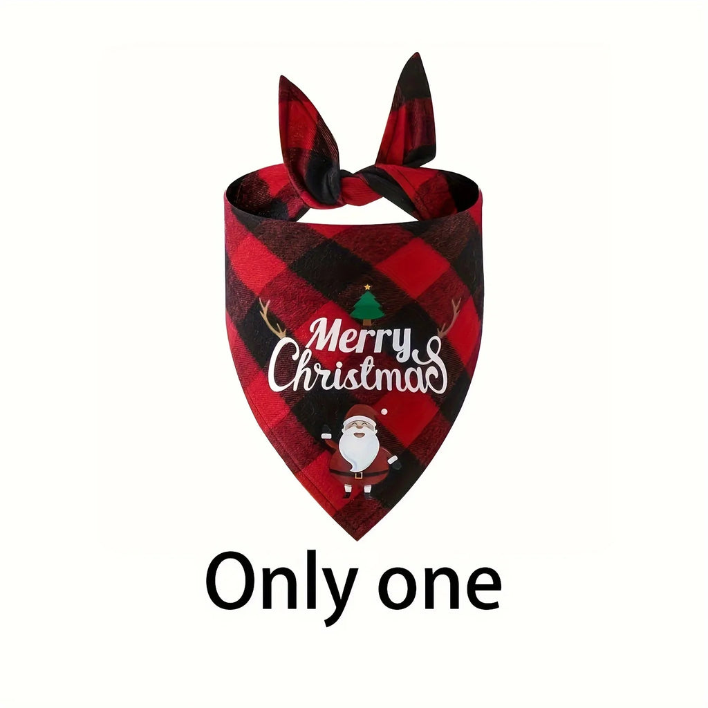 Christmas Dog Bandana with Santa & Snowman Design - 100% Polyester Non- Fabric, Adjustable Holiday Pet Headband for All Dog