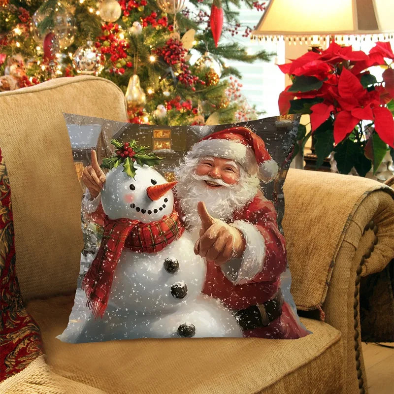 Christmas Decoration Throw Pillow Covers Santa Claus Snowman Elk Winter Holiday Decorative Pillowcases for Sofa Couch Home Decor