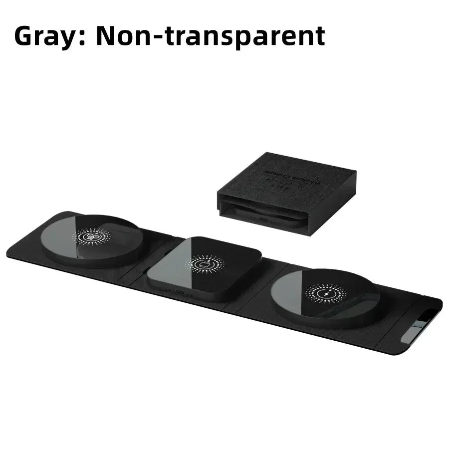 3-In-1 Magnetic Wireless Charger Dock Fabric Art Foldable Portable Fast Charging Station for Magsafe Iphone 16~12 Airpods Iwatch