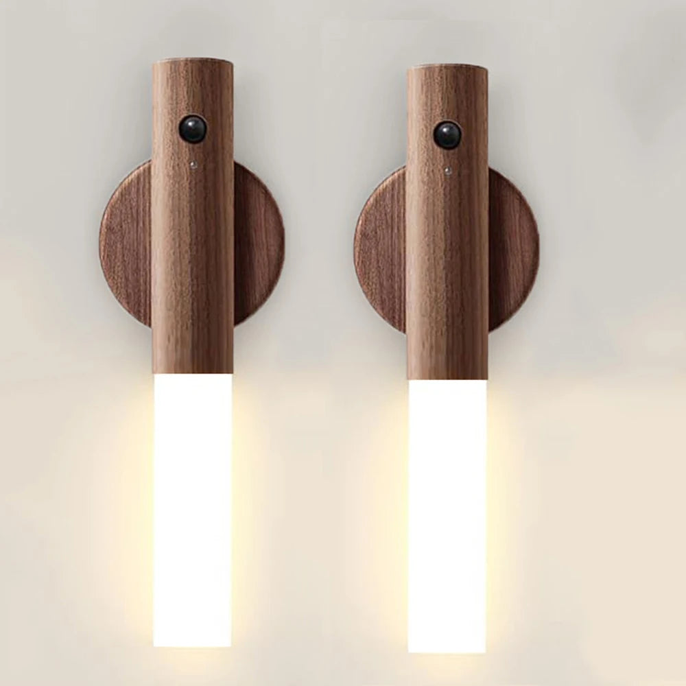 Rechargeable Wall Sconces Magnetic Wall Lightsnight Light Motion Sensor Night Lights Wooden Wall Lighting for Bedroom Stair