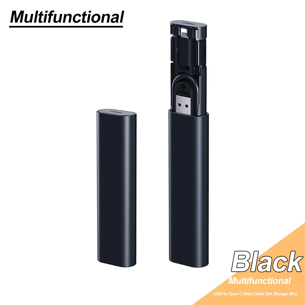 PD 60W Multifunctional USB Type C Data Cable Set Fast Charging for Iphone Xiaomi Charger Storage Box Adapter Card Pin Travel Box