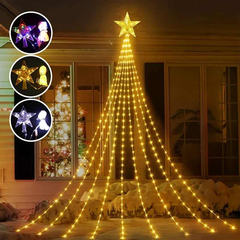 Christmas Waterfall Fairy String Lights with Topper Star, Christmas Tree Decorations for Home 2025 Navidad Natal New Year 2026