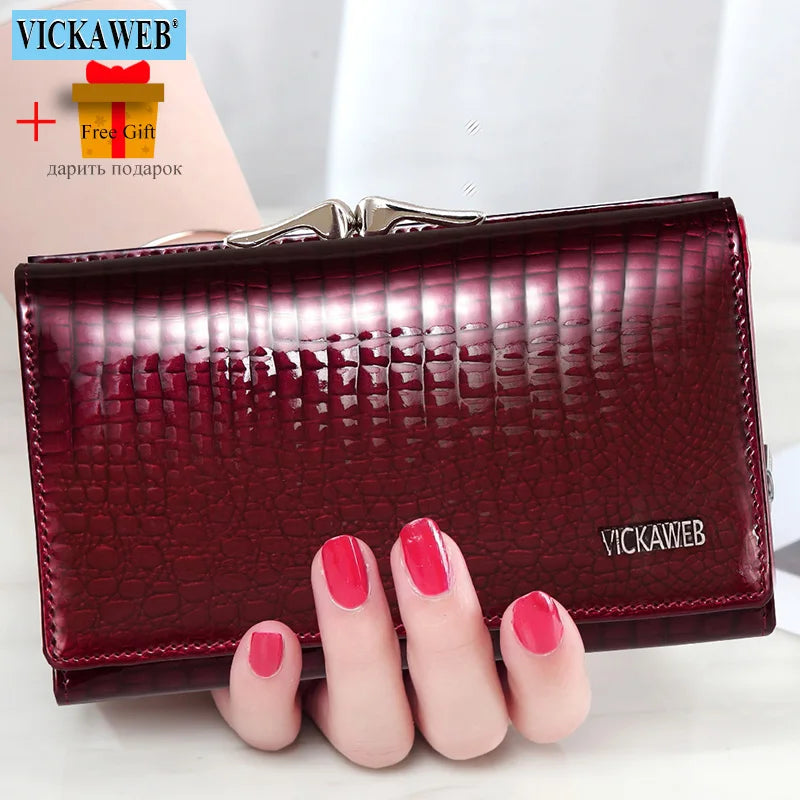 Women Genuine Leather Short Wallet Female Fashion Purses Ladies Alligator Hasp 