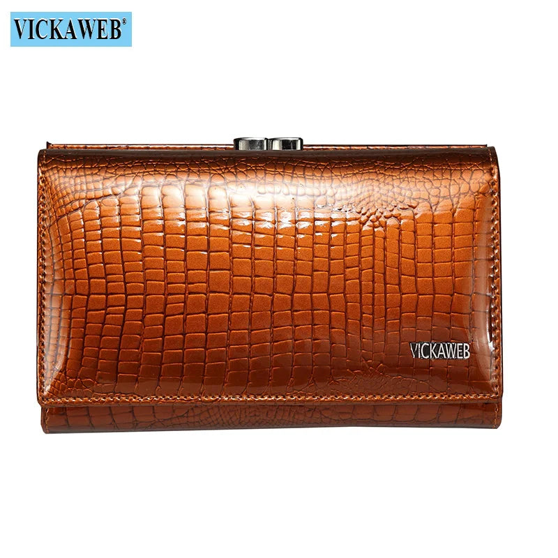 Women Genuine Leather Short Wallet Female Fashion Purses Ladies Alligator Hasp 