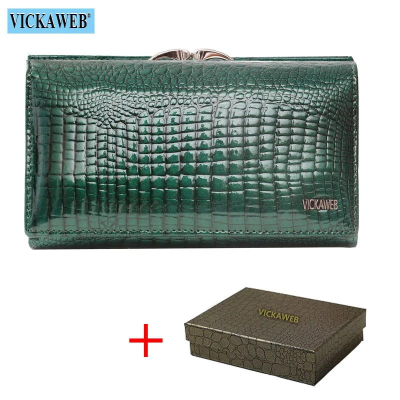 Women Genuine Leather Short Wallet Female Fashion Purses Ladies Alligator Hasp 