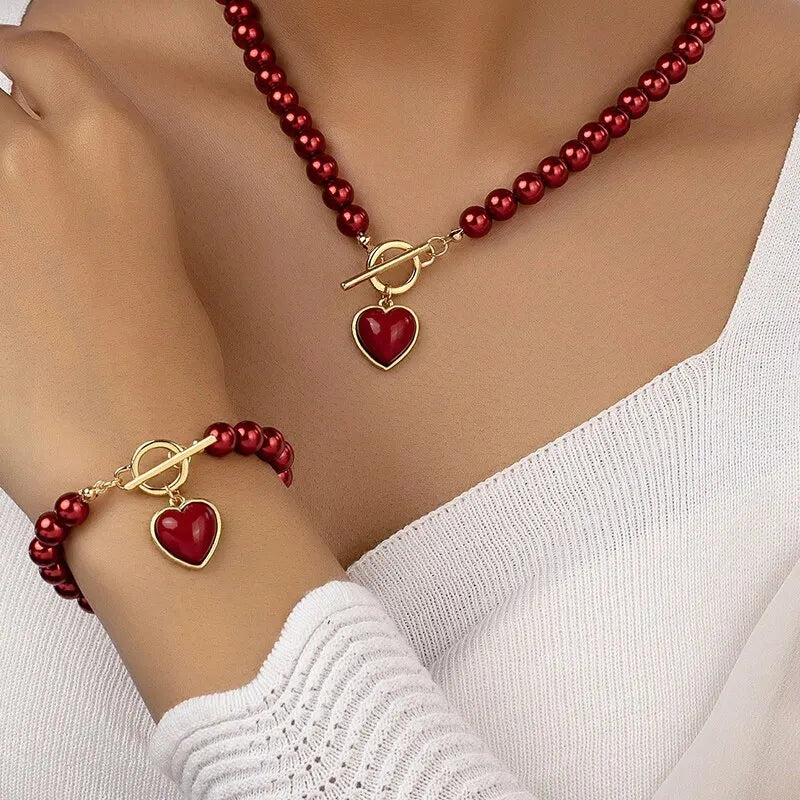 2 Pcs Imitation Pearl Necklace Bracelet Jewelry Set 