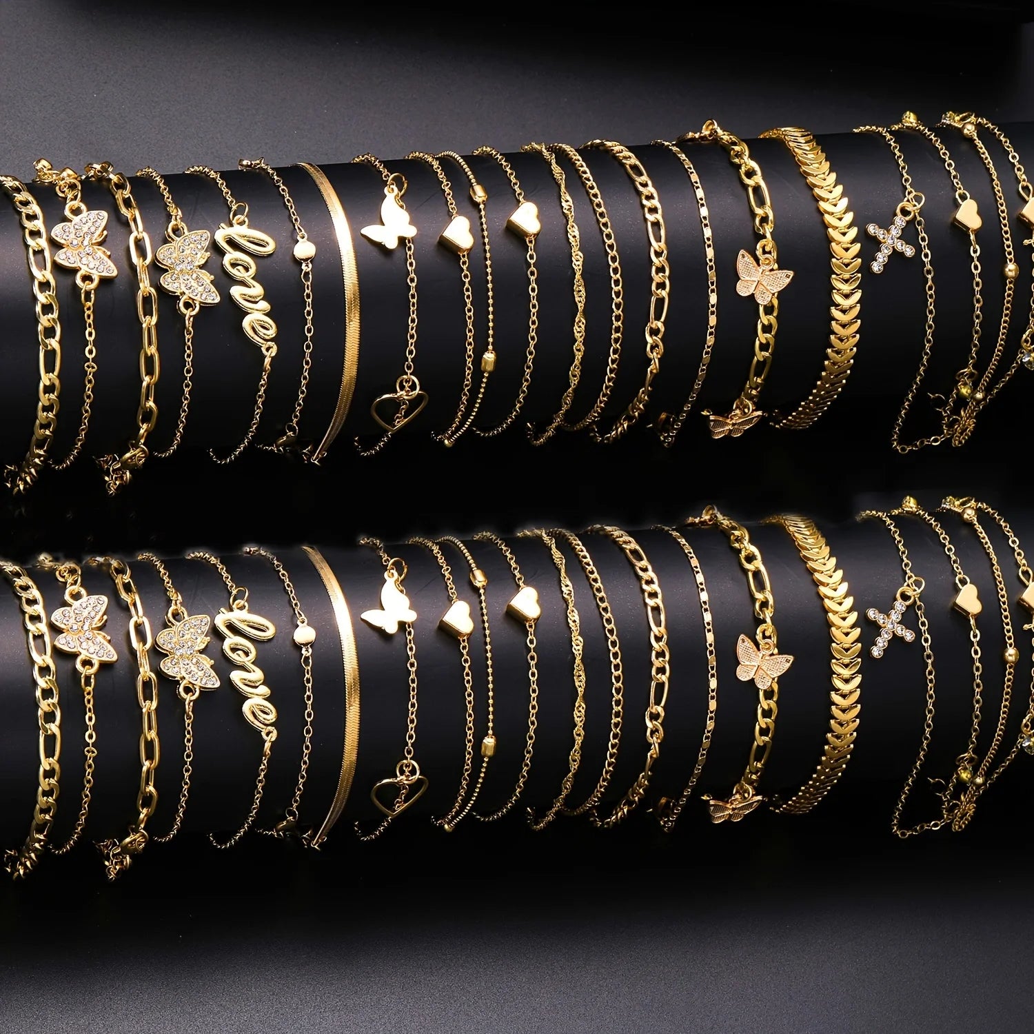 18Pcs Bohemian Summer Beach Anklet Set for Women Vintage Butterfly Heart Crystal Pendant Foot Bracelets Fashion Jewelry Gift New