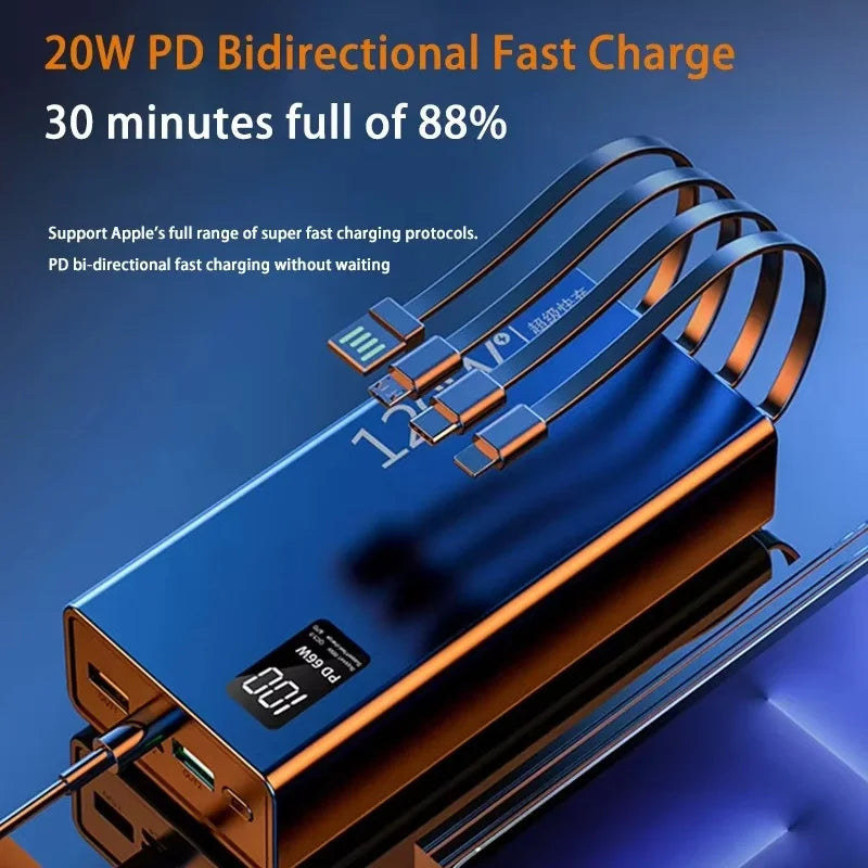 120W 50000Mah High Capacity Power Bank 4 in 1 Cables Fast Charging Powerbank Portable Battery Charger for Iphone Samsung