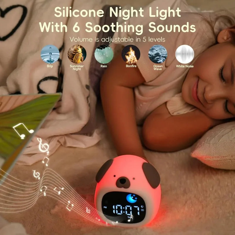 Alarm Clock for Kids Puppy-Shape Toddler Sleep Training Clock Cute Touch Night Light for Children Bedroom