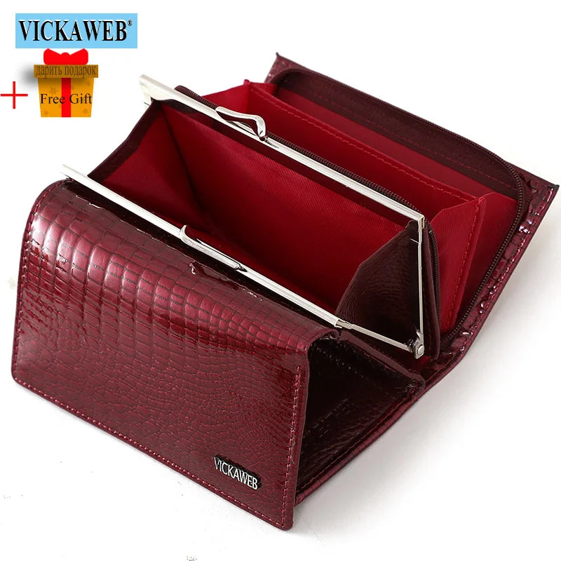 Women Genuine Leather Short Wallet Female Fashion Purses Ladies Alligator Hasp 