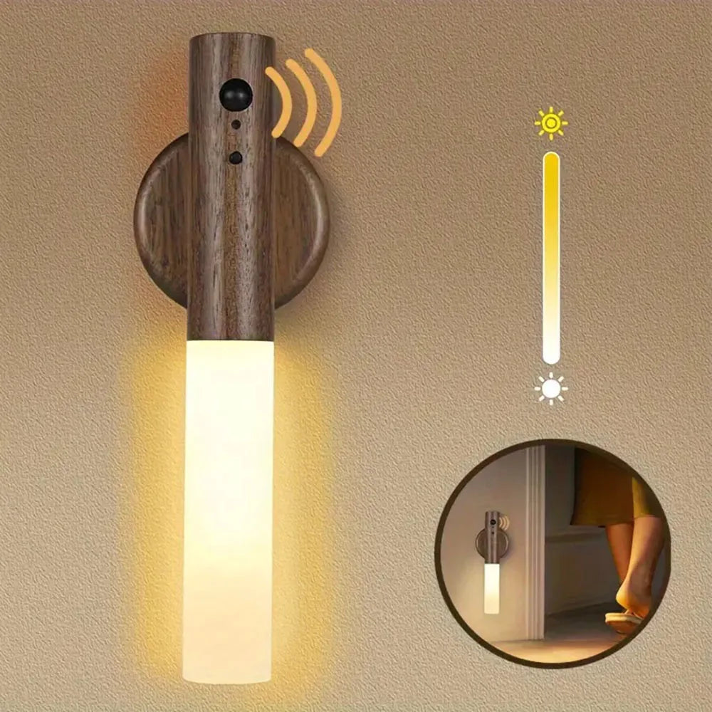 Rechargeable Wall Sconces Magnetic Wall Lightsnight Light Motion Sensor Night Lights Wooden Wall Lighting for Bedroom Stair