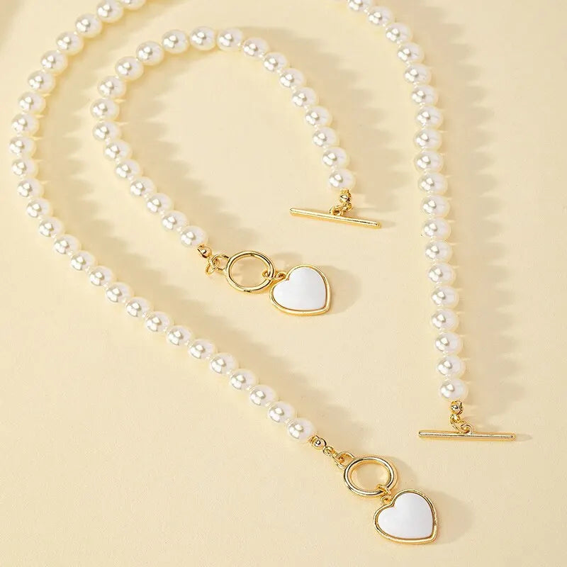 2 Pcs Imitation Pearl Necklace Bracelet Jewelry Set 