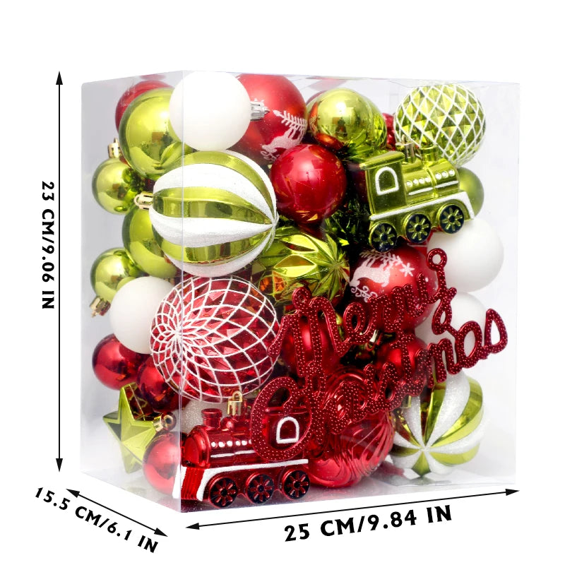 65 Pcs Shatterproof Pendants Christmas Ball Ornaments, Colorful Ornament with Hanging Rings for XMAS Tree Decorations, Festivals