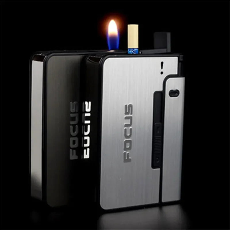 Automatic Cigarette Case Metal Cigarette Boxes 10Pcs Cigarette Capacity Can Mount Lighter 
