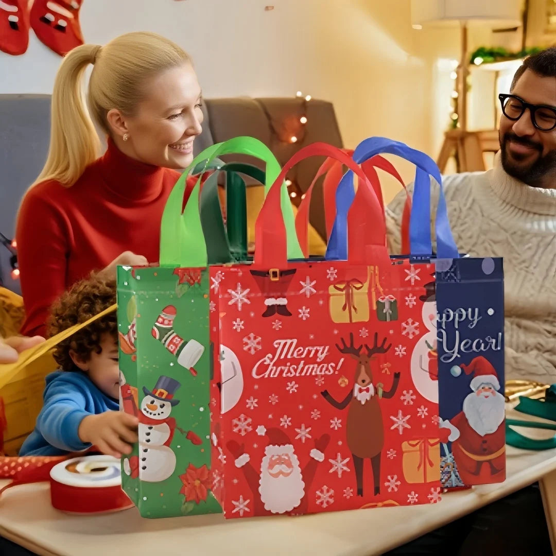 Christmas Tote Bags Reusable Gift Bags Non-Woven Christmas Gift Organiser Santa Snowman Treat Bags Navidad Party Decorations