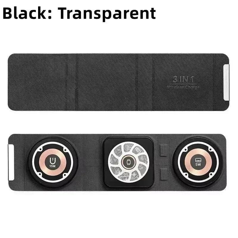 3-In-1 Magnetic Wireless Charger Dock Fabric Art Foldable Portable Fast Charging Station for Magsafe Iphone 16~12 Airpods Iwatch