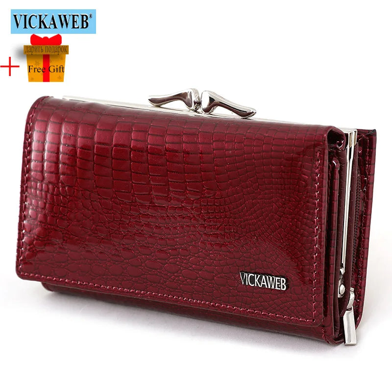 Women Genuine Leather Short Wallet Female Fashion Purses Ladies Alligator Hasp 