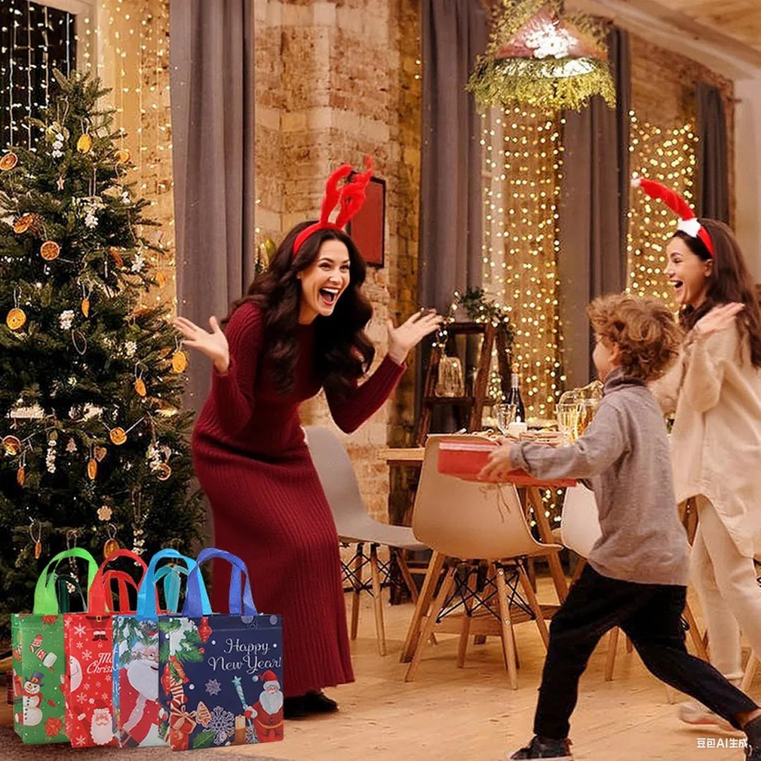 Christmas Tote Bags Reusable Gift Bags Non-Woven Christmas Gift Organiser Santa Snowman Treat Bags Navidad Party Decorations