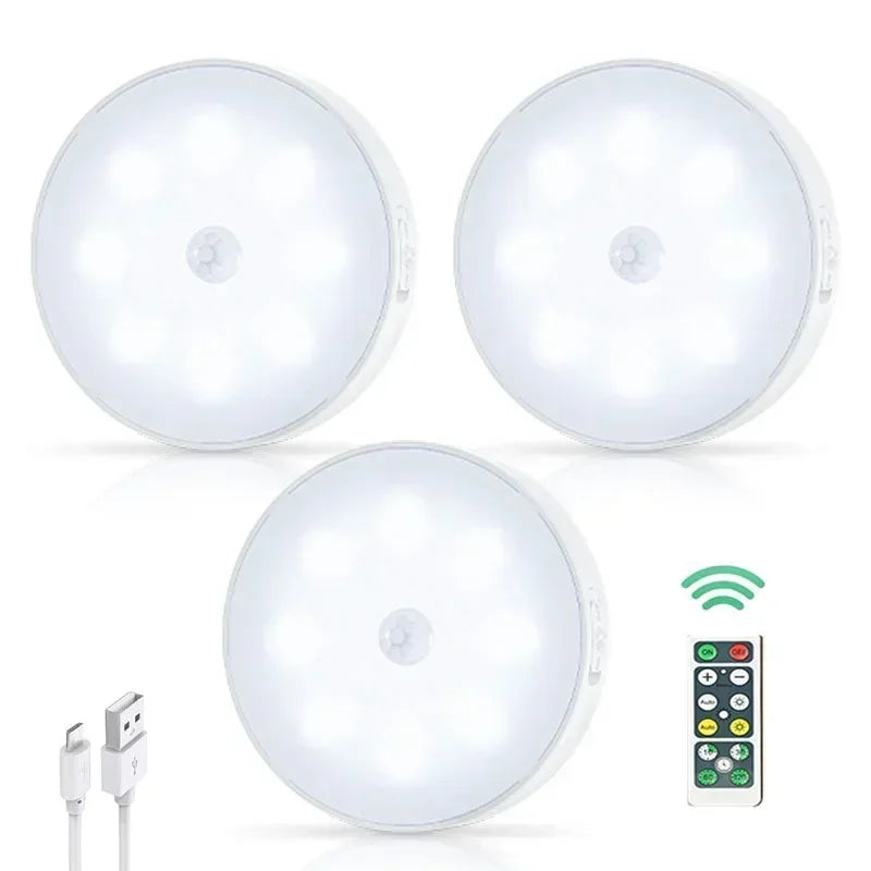 Night Lamp with Sensor Movement Rechargeable LED USB Wireless Light 3 Colors Remote Control for Room Kitchen Wardrobe