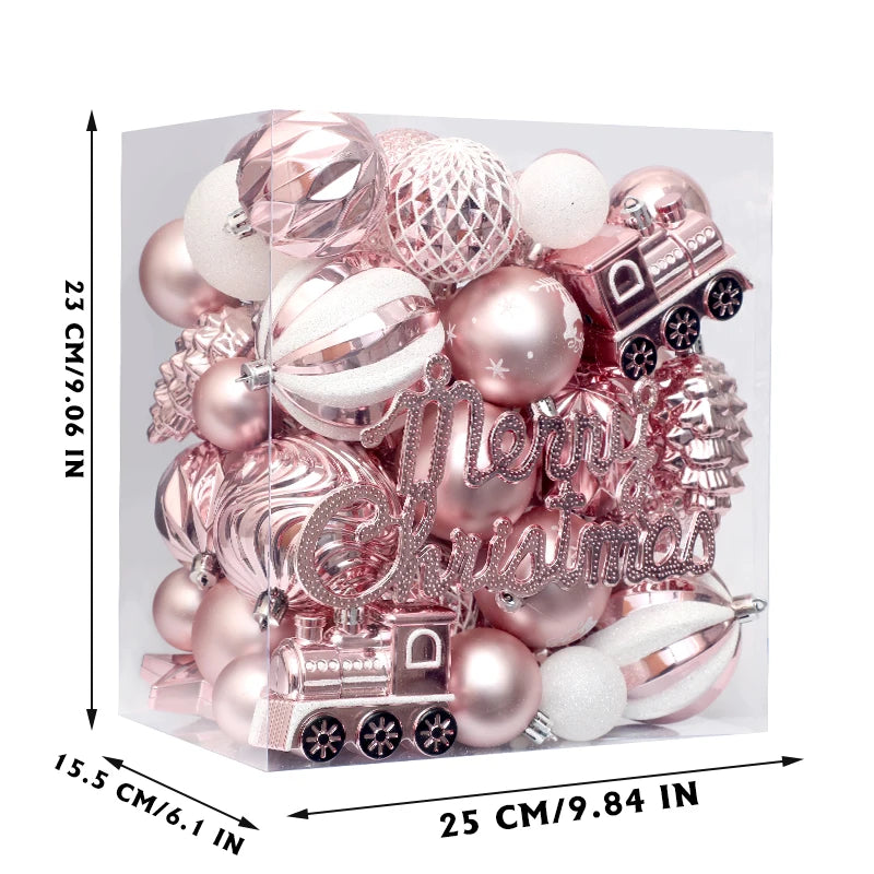 65 Pcs Shatterproof Pendants Christmas Ball Ornaments, Colorful Ornament with Hanging Rings for XMAS Tree Decorations, Festivals