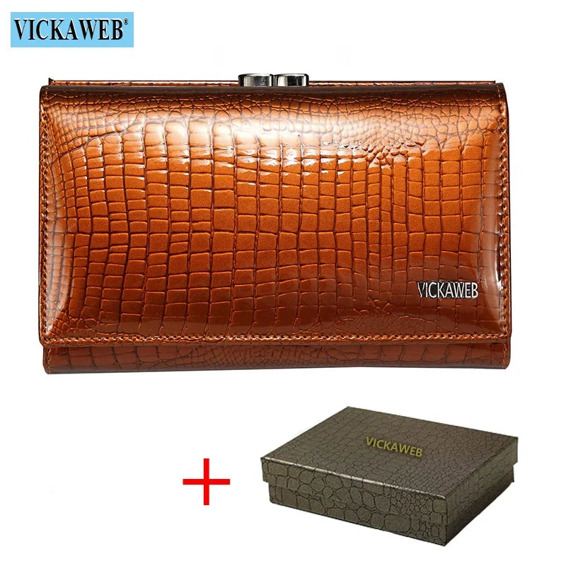Women Genuine Leather Short Wallet Female Fashion Purses Ladies Alligator Hasp 