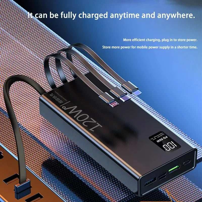 120W 50000Mah High Capacity Power Bank 4 in 1 Cables Fast Charging Powerbank Portable Battery Charger for Iphone Samsung