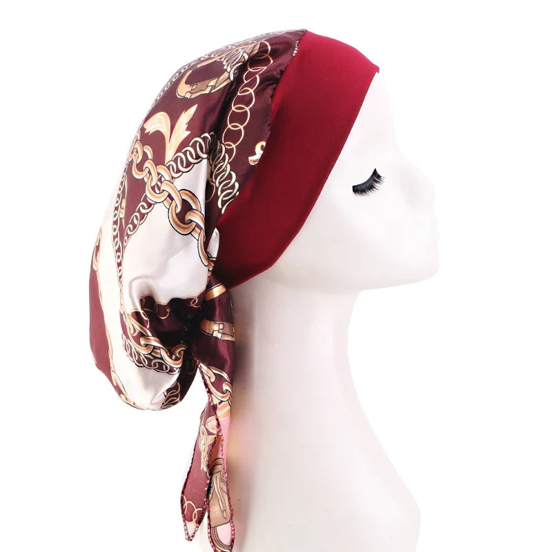 Women Pre-Tied Satin Turban Muslim Inner Hijabs Cancer Chemo Caps Headscarf Hair Loss Headwrap Bandana Elastic Hair Accessories