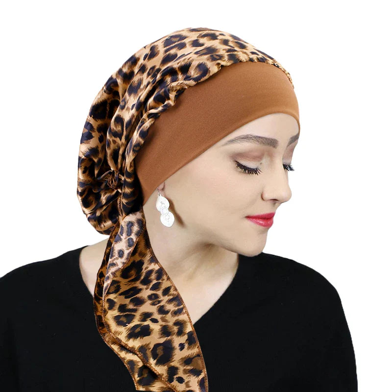Women Pre-Tied Satin Turban Muslim Inner Hijabs Cancer Chemo Caps Headscarf Hair Loss Headwrap Bandana Elastic Hair Accessories