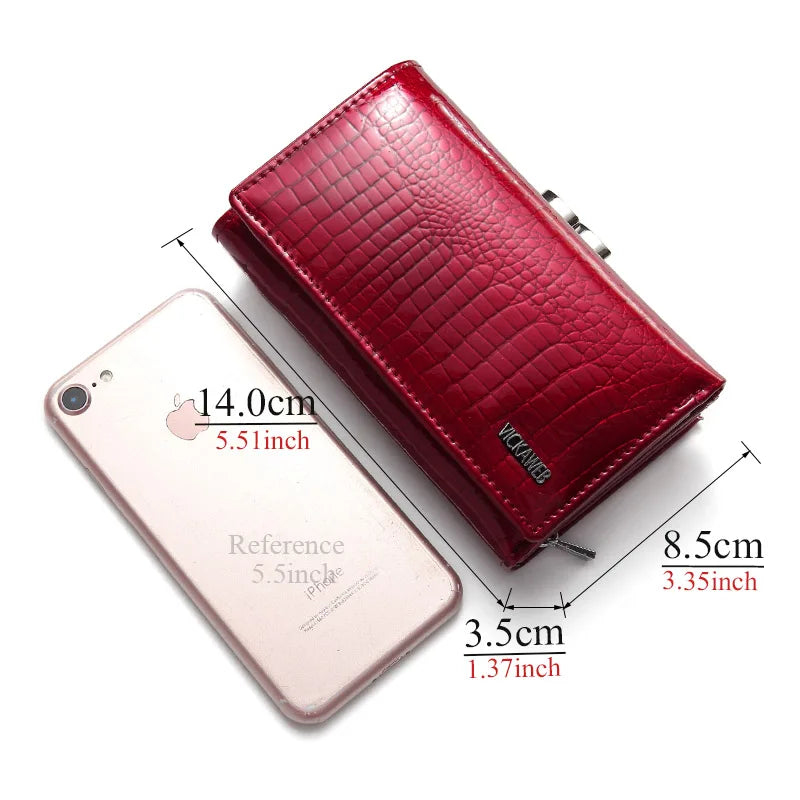 Women Genuine Leather Short Wallet Female Fashion Purses Ladies Alligator Hasp 