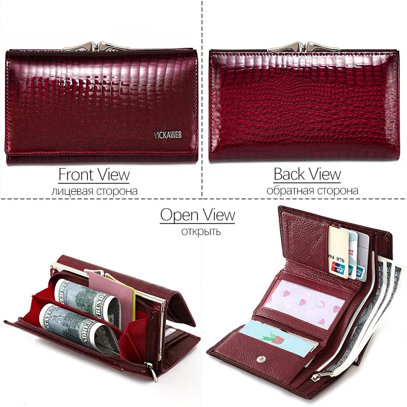 Women Genuine Leather Short Wallet Female Fashion Purses Ladies Alligator Hasp 