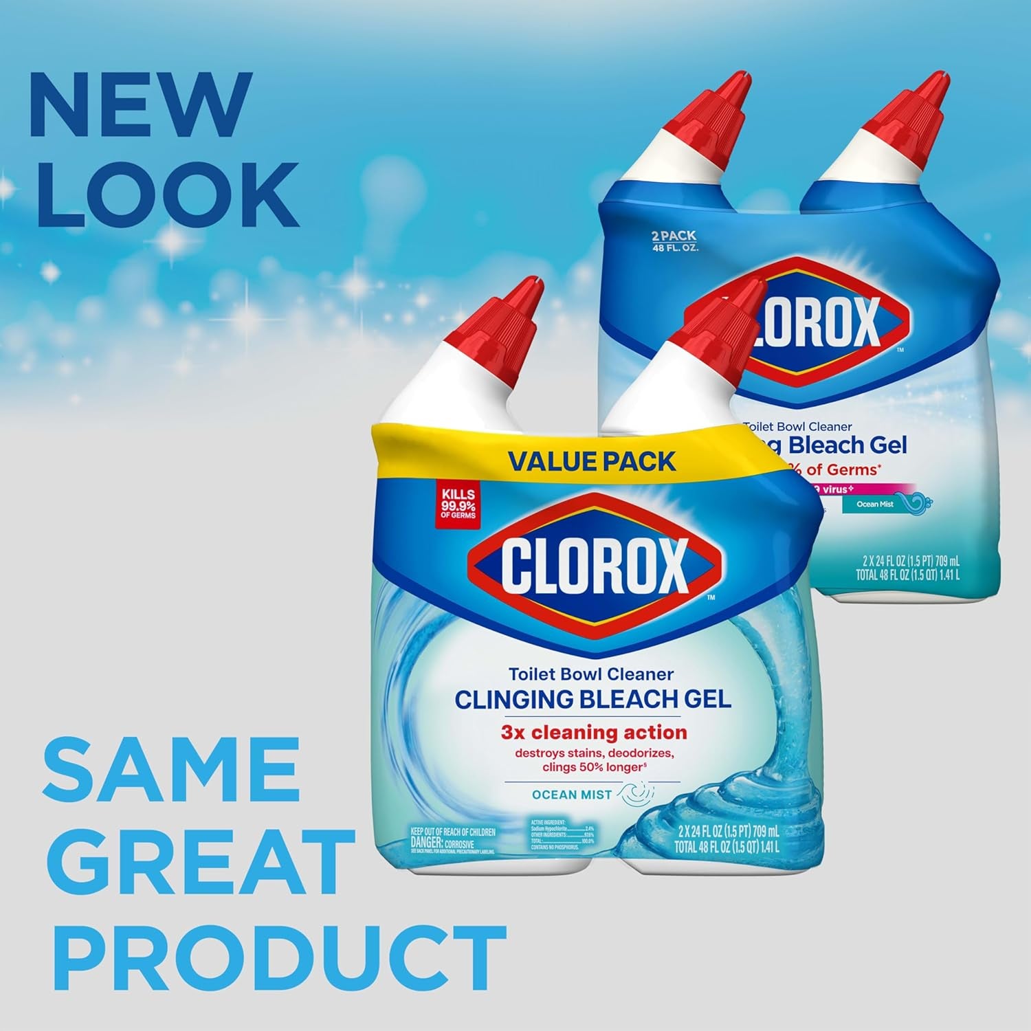 Toilet Bowl Cleaner, Clinging Bleach Gel, Ocean Mist - 24 Ounces, Pack of 2