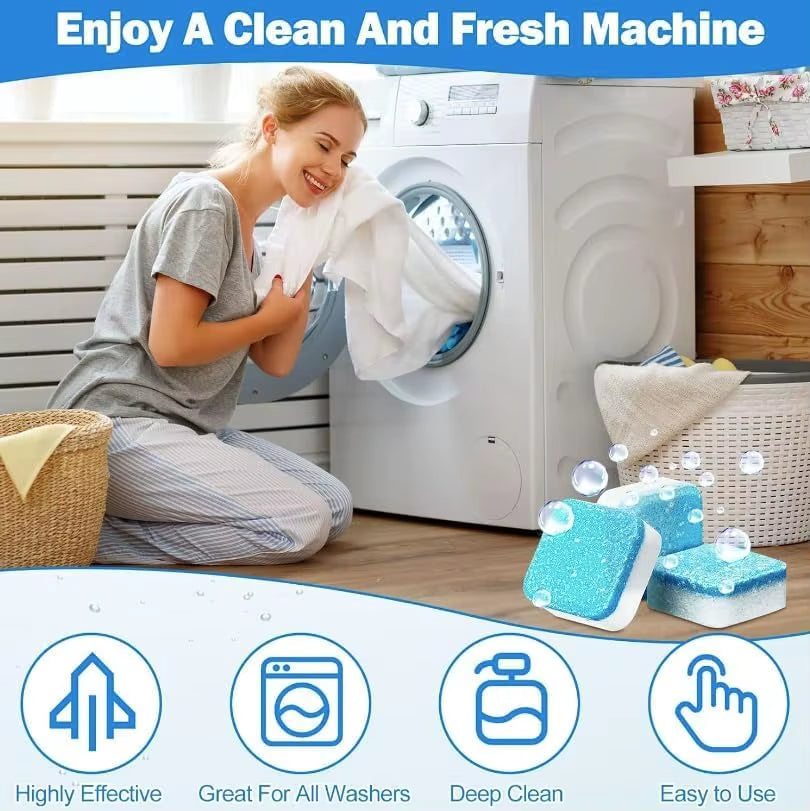 12/24Pcs Washing Machine Cleaner Tablets Penetrating Deep Clean Washer Cleaner Tablets for Front Loader and Top Load HE